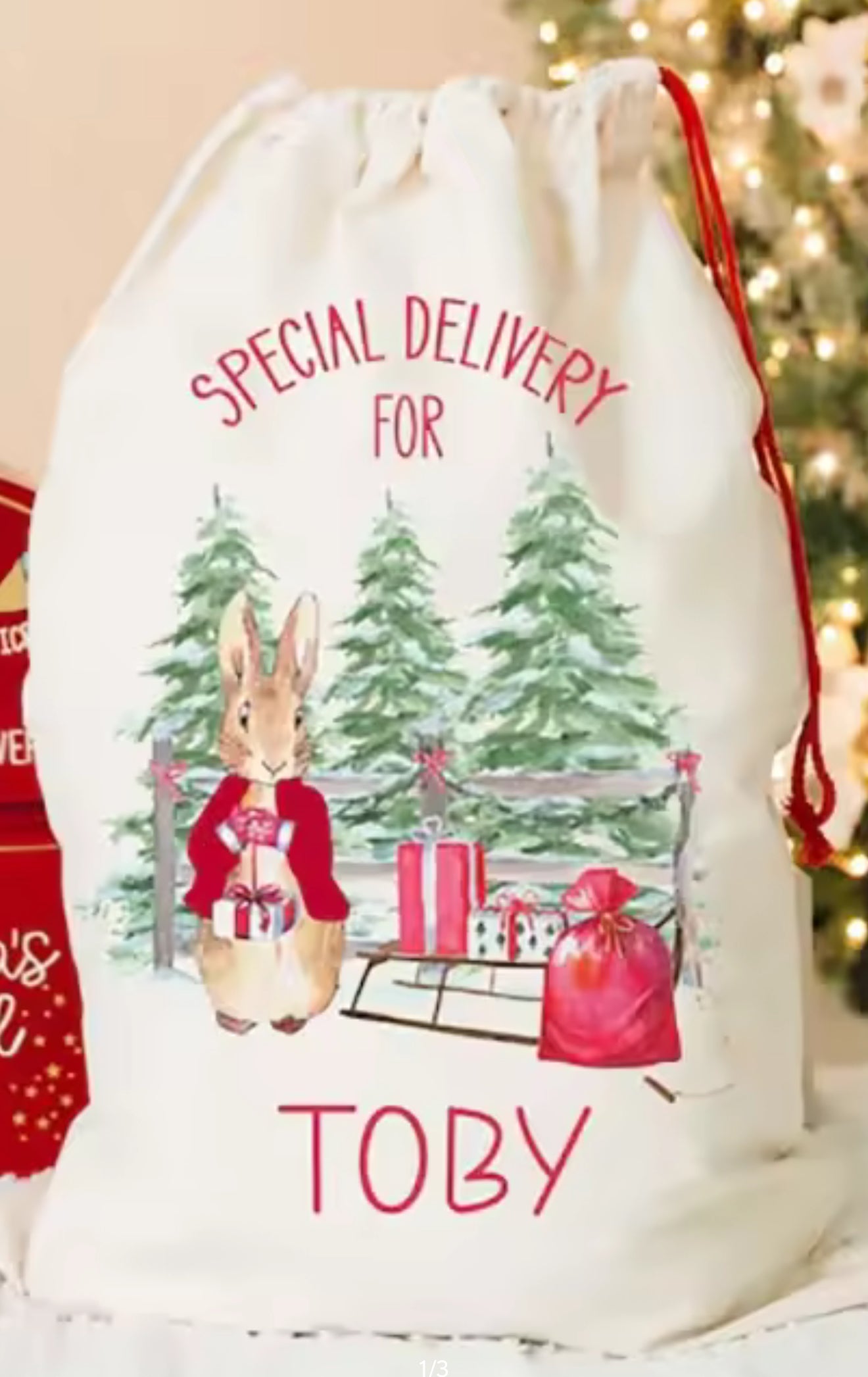 Christmas Rabbit Small Gift Sack