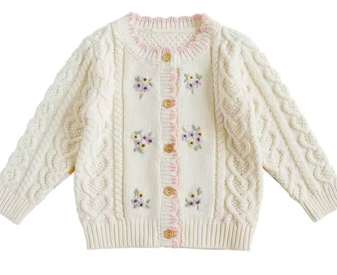 Personalised Flower Embroidery Knit Cardigan